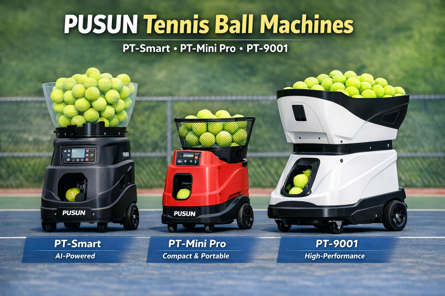 Comprehensive Guide to PUSUN Tennis Ball Machines: PT-Smart, PT-Mini Pro, and PT-9001